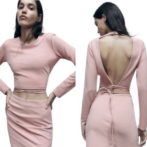 NWT Zara Blush Pink Cutout Open Back Tie Crop Top - L